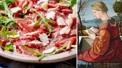 Beef carpaccio was named for the Venetian artist Vittore Carpaccio and the distinctive red hue he liked to work with. Photos: Getty Images / National Gallery of Art