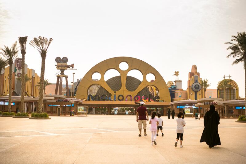 DUBAI, UNITED ARAB EMIRATES - JULY 18: 

A family walks towards Motiongate park's entrance.

The National's reporter, Hala Khalaf, took her daughter, Alana, to the new Dreamworks Animation Zone at Motiongate, Dubai Parks & Resorts.

(Photo by Reem Mohammed/The National)

Reporter: Hala Khalaf
Section: AC