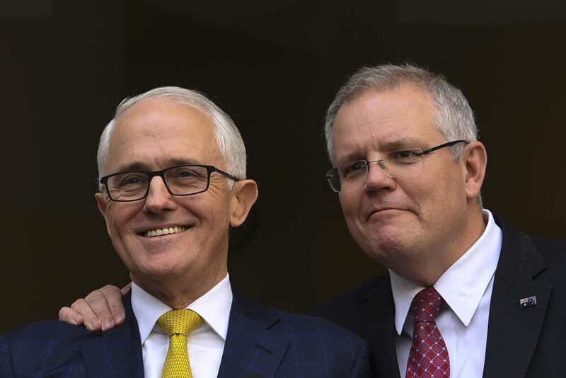 epaselect epa06967830 Then Australian Prime Minister Malcolm Turnbull and Australian Federal Treasurer Scott Morrison speak to the media during a press conference at Parliament House in Canberra, Australian Capital Territory, Australia, 22 August 2018 (issued 24 August 2018). Scott Morrison is Australia's new prime minister after winning a liberal party vote for leadership.  EPA/LUKAS COCH  AUSTRALIA AND NEW ZEALAND OUT