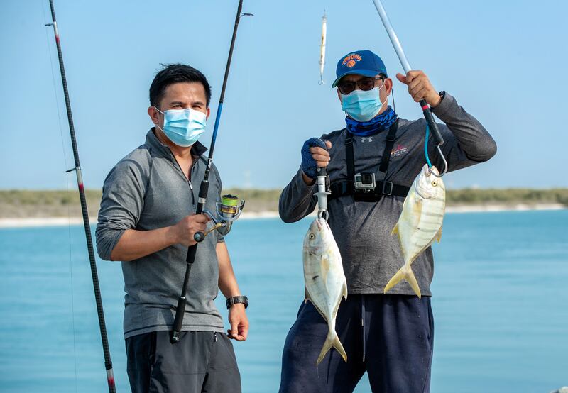 Fishing is a popular weekend pastime along Al Raha Creek, at Yas Beach, Abu Dhabi.