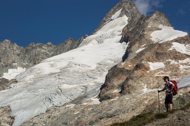 Hiking near a glacier on the Tour du Mont Blanc. Courtesy Stuart Butler