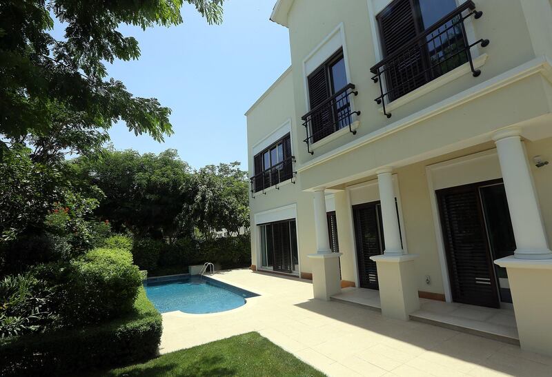 Dubai, United Arab Emirates-May, 28, 2015:  View of the pool area in a 4 Bedroom Mediterranean  Villa at the Mohammed Bin Rashid Al Maktoum City – District One in Dubai.  ( Satish Kumar / The National ) For Business / Story by Andy Scott *** Local Caption ***  SK-MeydanSobha-28052015-016.jpg