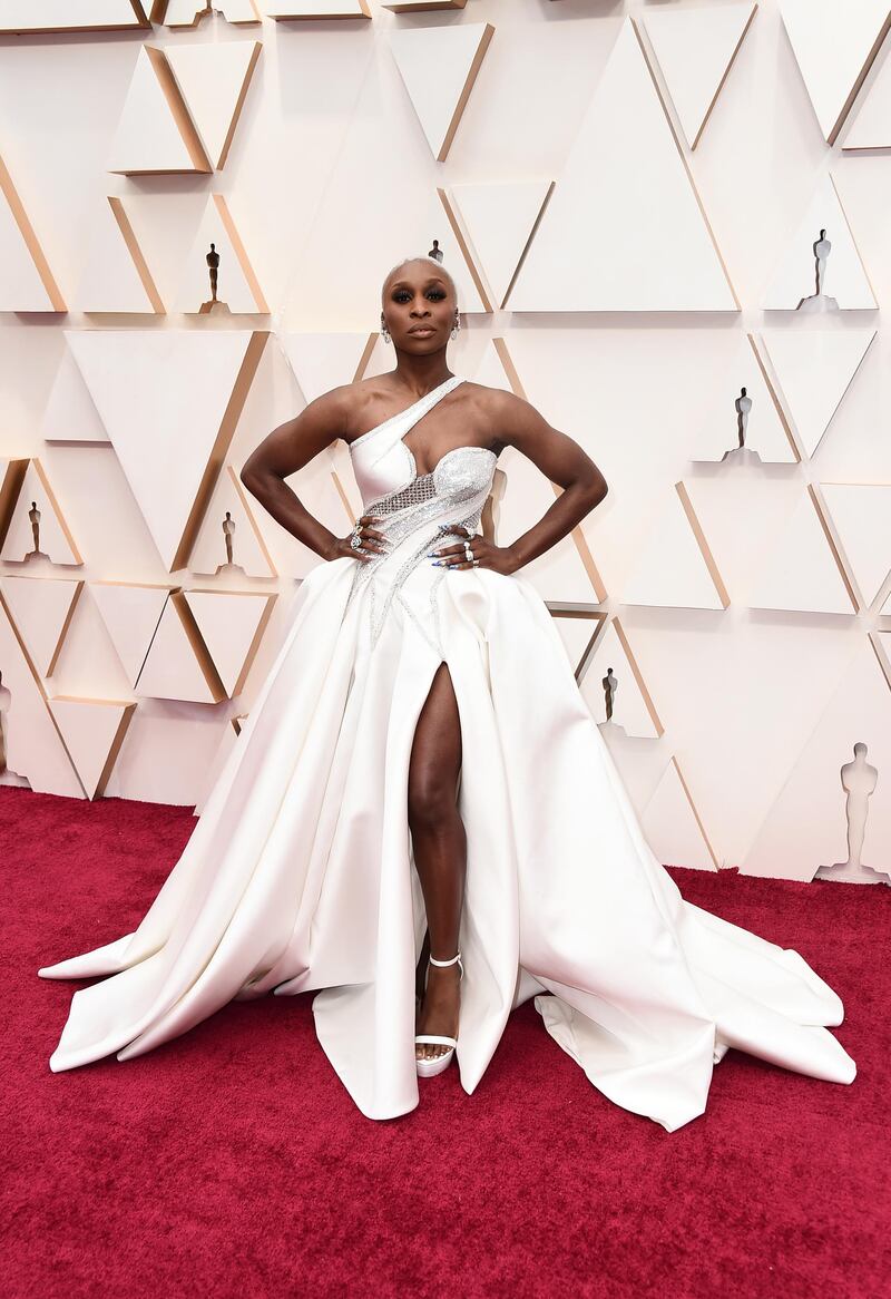 Cynthia Erivo in custom Atelier Versace at the Oscars at the Dolby Theatre in Los Angeles. AP