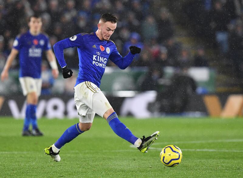 Leicester City midfielder James Maddison during the match against Arsenal. EPA