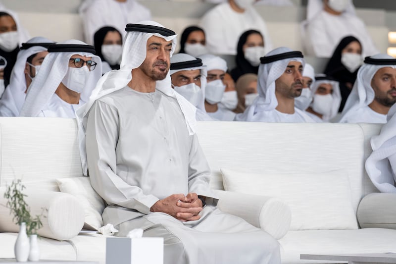 Sheikh Mohamed at the lecture titled 'How to solve the biggest global challenges through innovation', at Majlis Mohamed bin Zayed. 