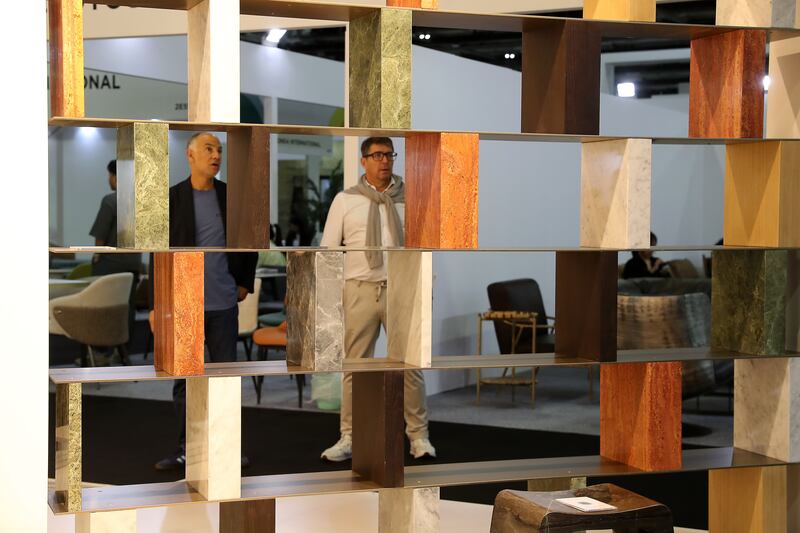 Construction materials fashioned from natural sources including stone, wood and date palms are on show