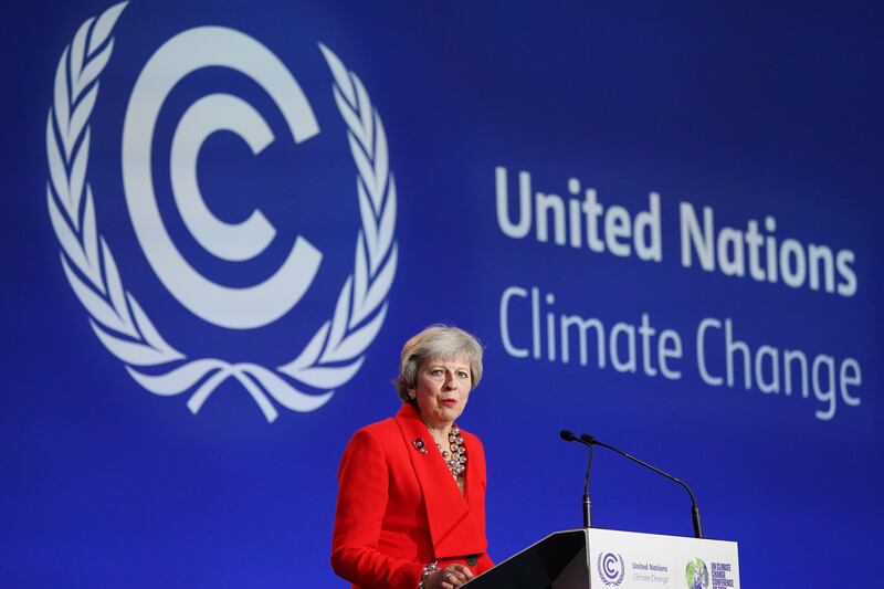 Ms May speaks at the Cop26 Summit in Glasgow, Scotland, in 2021