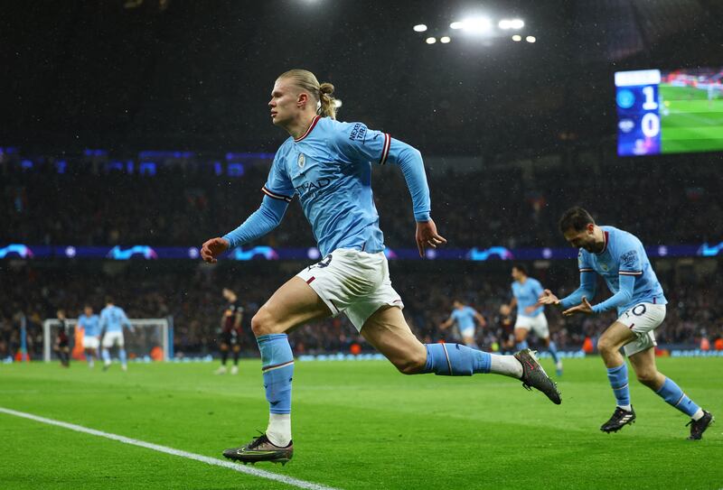 Erling Haaland celebrates scoring the second goal. Reuters