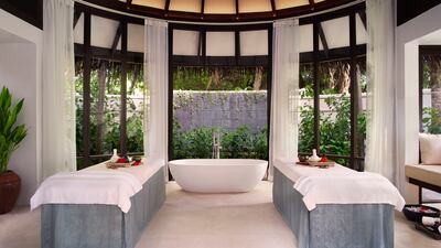 A couples treatment room at Balance Wellness, Anantara Veli Maldives Resort. Photo: Anantara 