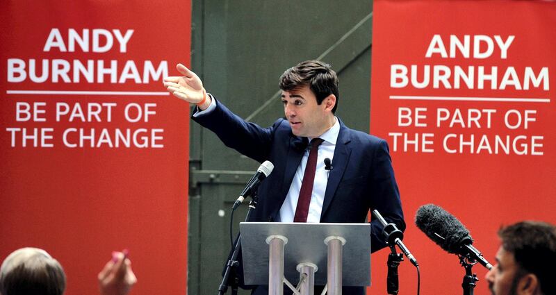 MANCHESTER, ENGLAND - AUGUST 17:  (EDITOR'S NOTE: This is an alternative crop of image #484320184) Labour leadership candidate Andy Burnham delivers a speech at the Peoples Museum on August 17, 2015 in Manchester, England. Burnham said there was a need for unity in the Labour Party following the leadership contest and vowed to involve Jeremy Corbyn in rebuilding the party if elected as Labour leader. Voting in the Labour leadership contest began today as the first of 600,000 ballot papers were delivered.  (Photo by Nigel Roddis/Getty Images)