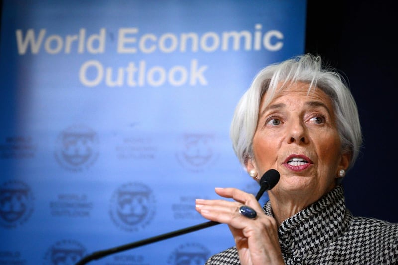 International Monetary Fund (IMF) Managing Director Christine Lagarde gives a press conference on IMF World Economic Outlook ahead of the World Economic Forum (WEF) annual meeting on January 21, 2019 in Davos, eastern Switzerland.  / AFP / Fabrice COFFRINI
