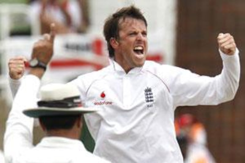 Graeme Swann celebrates taking the final South Africa wicket yesterday to hand England an emphatic innings victory in Durban. Swann was named man-of-the-match.
