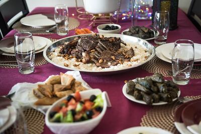 Iftar for Ramadan. Table served with Middle Eastern food