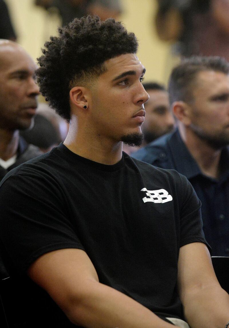FILE PHOTO -- June 23, 2017; Los Angeles, CA, USA;  LiAngelo Ball, brother of newly drafted Los Angeles Lakers player Lonzo Ball in attendance at Toyota Sports Center. Mandatory Credit: Gary A. Vasquez-USA TODAY Sports/File Photo