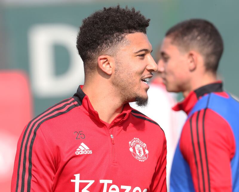 Jadon Sancho takes part in the training session. 