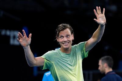 Tennis - Australian Open - Hisense Arena, Melbourne, Australia, January 20, 2018. Czech Republic's Tomas Berdych celebrates winning his match against Argentina's Juan Martin del Potro. REUTERS/Toru Hanai