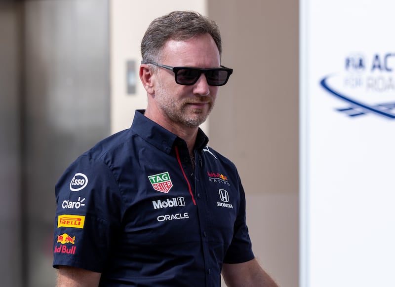 Christian Horner, team principal of Red Bull, arrives at the Yas Marina paddocks area for the championship-deciding Abu Dhabi Grand Prix. Victor Besa / The National