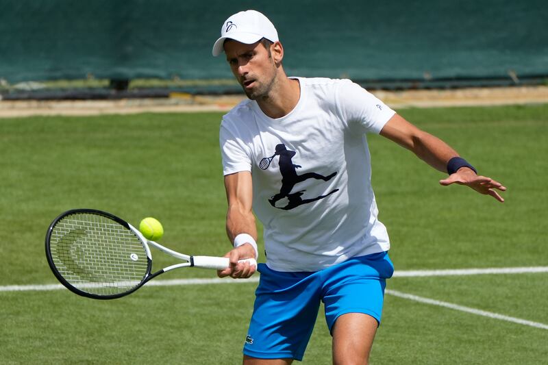 Serbia's Novak Djokovic during practice at Wimbledon. AP