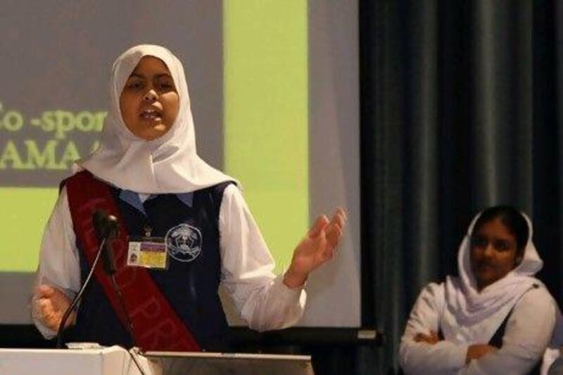 Syeda Urooj Fatima from the Pakistan Islamic Private School in Al Ain, won the English category for the Inter School Speech competition on Malala, held at Rashid Hospital Library.