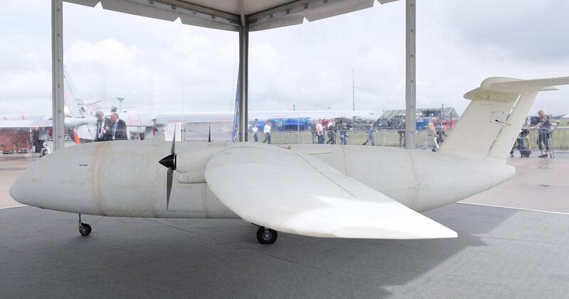 The prototype of 3D-printed aircraft Thor by Airbus was exhibited at the International Aerospace Exhibition in Germany this month. The eye-catching windowless aircraft weighs just 21 kilograms and is less than four metres long. Tobias Schwarz / AFP