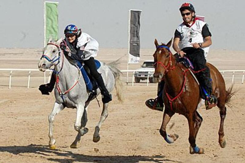 Sheikh Khalif bin Mohammed Al Hamed, right, felt he had a chance despite the challenging nature of the race but his horse, Ultimo, failed to respond to the challenge.