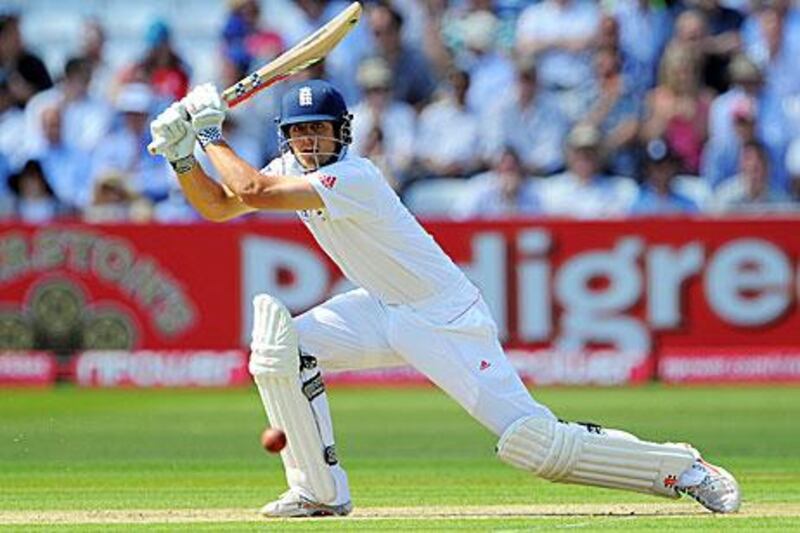 Cook cuts square of the wicket as he laid the foundation for England's fightback.