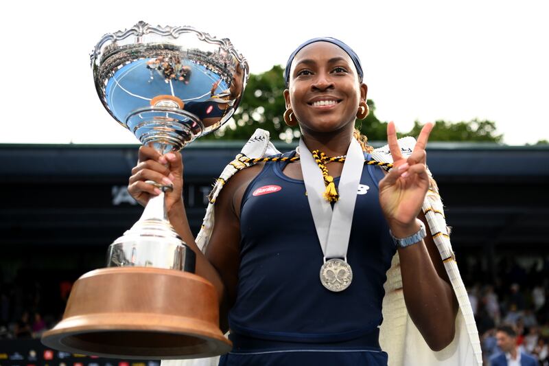 Coco Gauff after winning the Auckland Classic last month. Getty Images