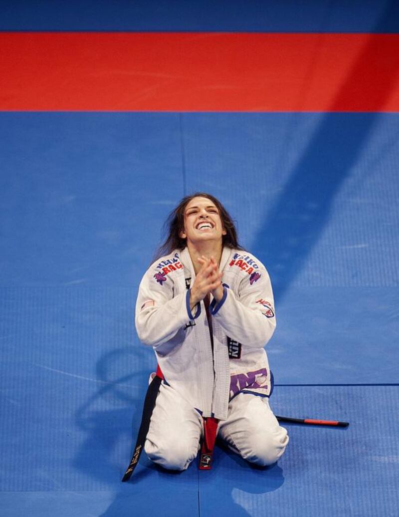 First Mackenzie Lynn Dern had to get past Gabriella Garcia, which she did as Garcia lost on a penalty on the final day of Abu Dhabi World Professional Jiu-Jitsu Championship, at the IPIC Arena in Zayed Sports City. Mona Al Marzooqi/ The National 

