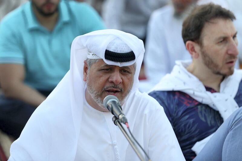 Dubai, United Arab Emirates - June 04, 2019: The first Eid prayer is performed at the Eid prayer ground. Tuesday the 4th of June 2019. Al Barsha, Dubai. Chris Whiteoak / The National