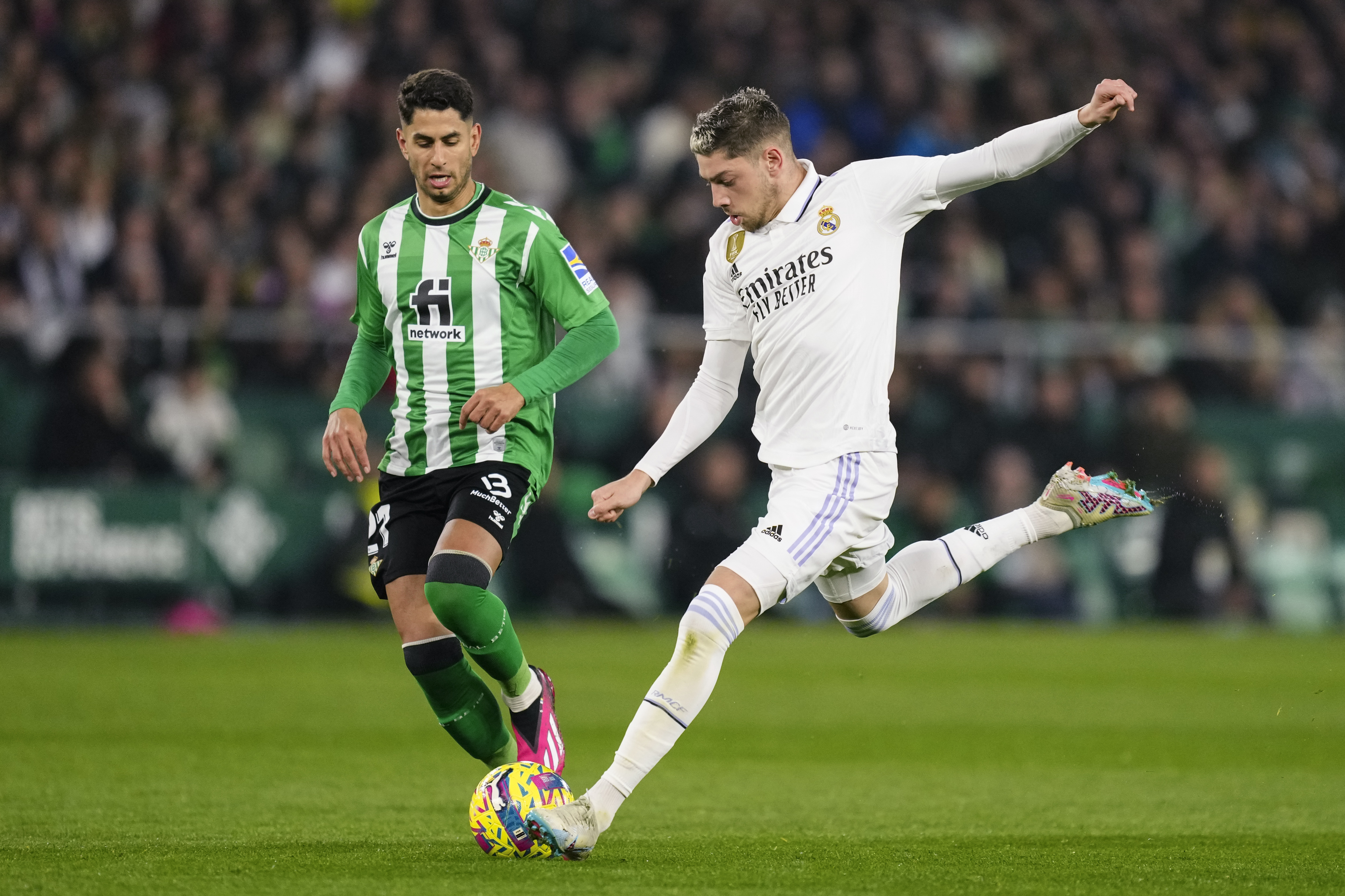 Real Madrid's Federico Valverde attempts a shot at goal. AP Photo 