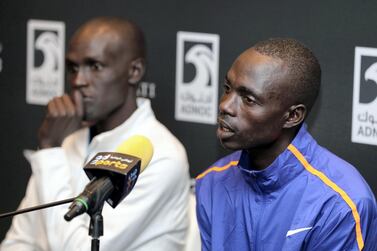 Marius Kipserem during the press conference for the ADNOC Abu Dhabi Marathon on Wednesday. Chris Whiteoak / The National