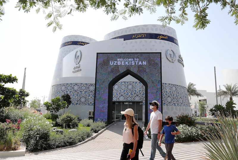 The Uzbekistan pavilion at Expo 2020 Dubai has three elliptical structures, symbolising the historic Silk Road cities of Samarkand, Bukhara and Khiva. All photos: Pawan Singh / The National