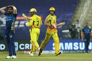 Chennai Super Kings, in yellow, beat Mumbai Indians in the first game of the 2020 IPL. Vipin Pawar / Sportzpics for BCCI