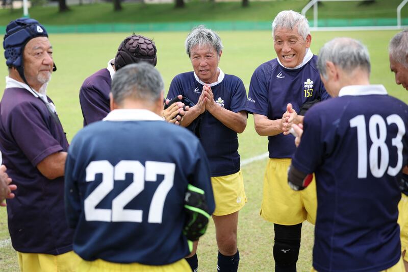 Senior citizens prepare for a match in Utsunomiya, Tochigi prefecture
