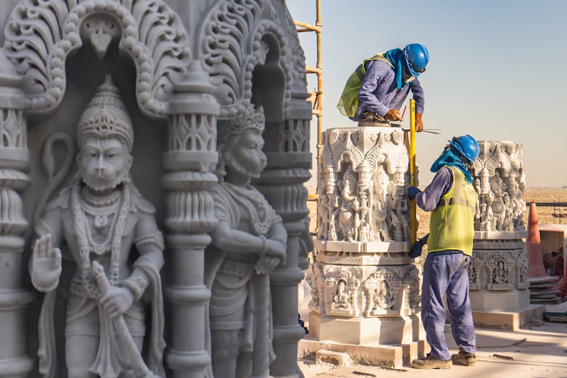 More than 1,000 carvings of deities will be added to brackets across the temple’s exterior
