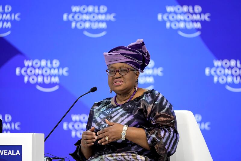 Ngozi Okonjo-Iweala, Director General of the World Trade Organisation, speaks at a panel discussion in Davos. AP