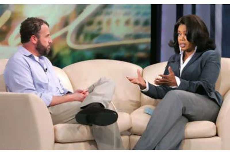 Oprah Winfrey quizzes James Frey about the facts surrounding his memoir A Million Little Pieces, after it was revealed that he had embellished some of the details in his book.