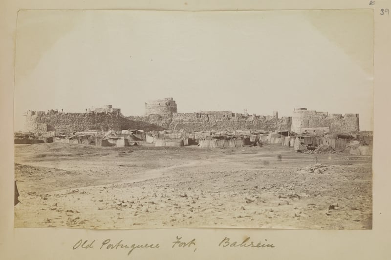 One of the earliest photographs of Bahrain's old Portugeuse fort, or Qalat Al Bahrain, taken in 1870. The fort sits on top of the ancient Bronze Age port of Dilmun and is a Unesco world heritage site. British Library