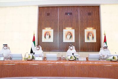 Sheikh Mohammed bin Rashid leads a Cabinet meeting at Al Watan Palace in Abu Dhabi.