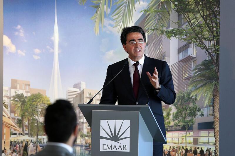 Santiago Calatrava, the Spanish-Swiss architect who designed the tower, speaks during the unveiling of the project. Pawan Singh / The National