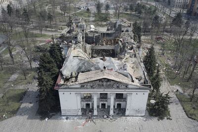 A theatre destroyed in the course of Ukraine-Russia conflict in Mariupol. Reuters