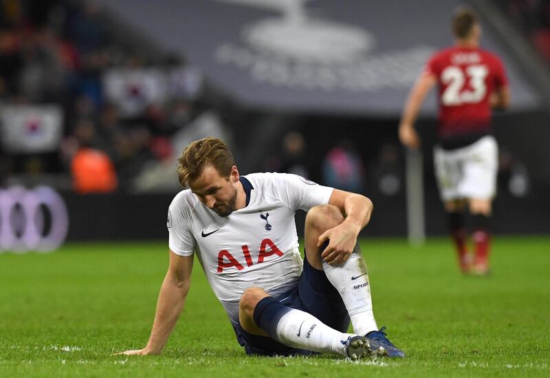 epa07280639 Tottenham Hotspur's Harry Kane reacts after the English Premier League Soccer match between Tottenham Hotspur and Manchester United  at Wembley Stadium in London, Britain 13, January 2019.  EPA/NEIL HALL EDITORIAL USE ONLY. No use with unauthorized audio, video, data, fixture lists, club/league logos or 'live' services. Online in-match use limited to 120 images, no video emulation. No use in betting, games or single club/league/player publications