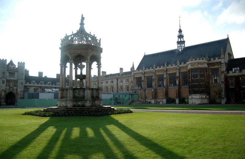 TO GO WITH AFP STORY BY LOIC VENNIN
The fountain of the Great Court of Cambridge University's Trinity College is seen on October 29, 2009. The 500-year-old college, one of the wealthiest academic institutions, has bought The O2, London's top music venue, where Led Zeppelin staged their famous comeback and Michael Jackson planned to do so too. The college is Britain's third largest landowner after only the Crown Estate and the Church of England -- its students like to relate that you can travel from Cambridge to London, or the city's ancient rival Oxford, without stepping off Trinity soil. AFP PHOTO / LOIC VENNIN (Photo by LOIC VENNIN / AFP)