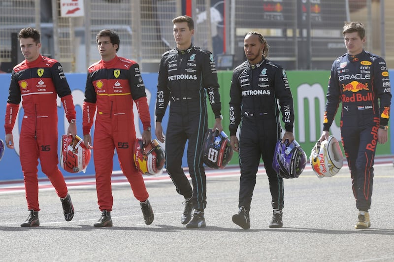 Charles Leclerc,  Carlos Sainz Jr, George Russell, Lewis Hamilton and Max Verstappen. AFP