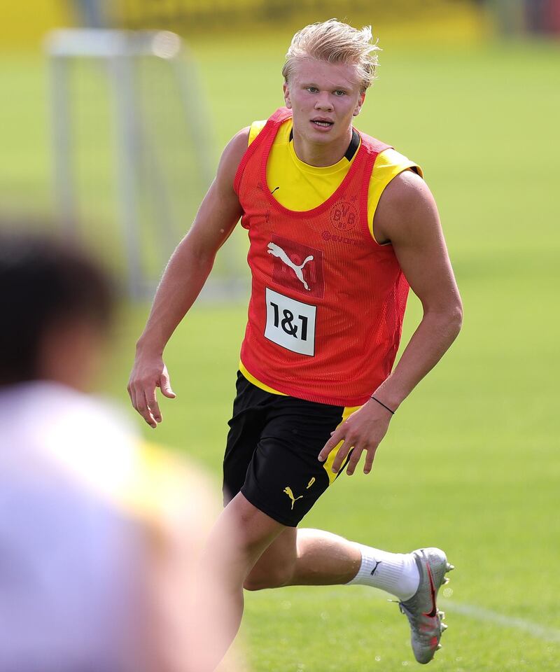 Dortmund's Erling Haaland attends the team's first pre-season training session. EPA