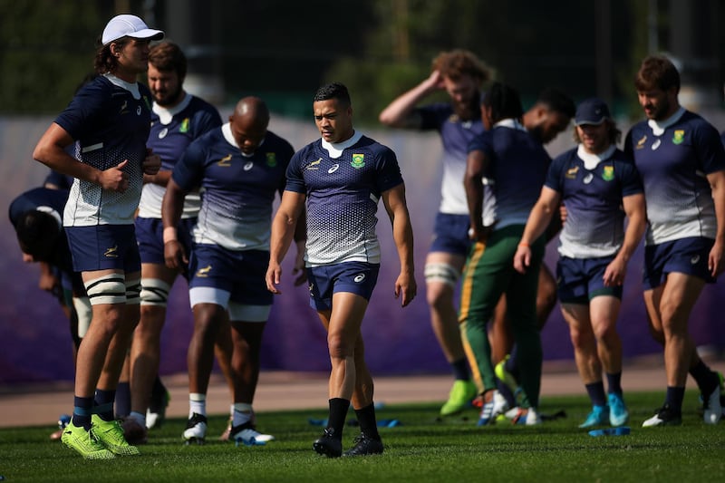 Cheslin Kolbe and team mates prepare for a drill. Getty Images