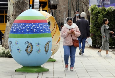 Colorful ornaments in the shape of an egg are scattered across Tehran to celebrate Nowruz. EPA 