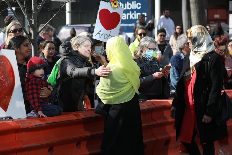 Family and friends of victims and members of the public after the conclusion of the sentencing hearing for Australian white supremacist Brenton Tarrant in Christchurch. AFP