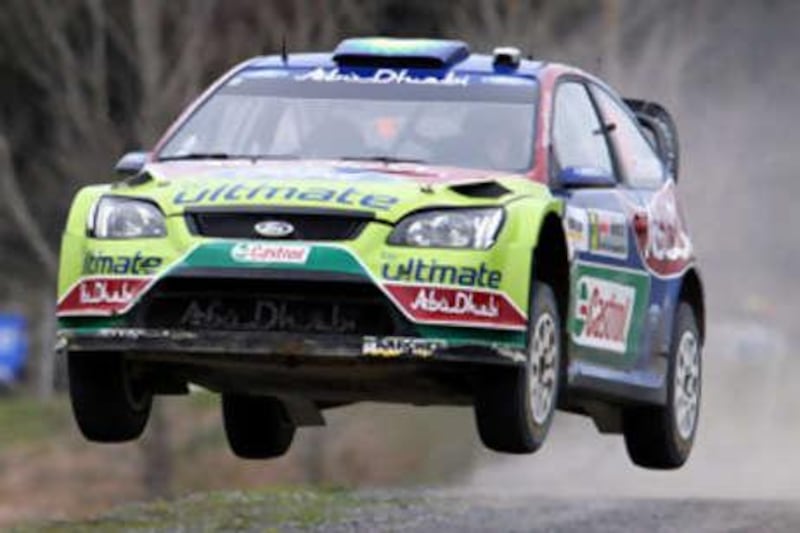 Mikko Hirvonen and co-driver Jarmo Lehtinen of the BP Ford Abu Dhabi team during the Rally of New Zealand in August.