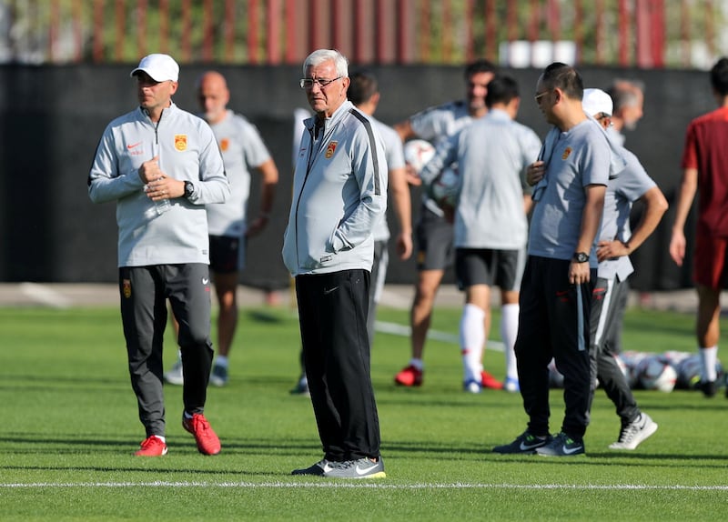 Abu Dhabi, United Arab Emirates - January 03, 2019: China head coach Marcello Lippi during training before the start of the Asian Cup 2019. Thursday, January 3rd, 2019 in Al Wahda Academy, Abu Dhabi. Chris Whiteoak/The National